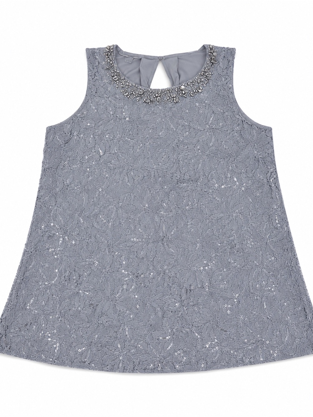 Oleg Cassini Grey Lace A-Line Top with Beaded Neckline